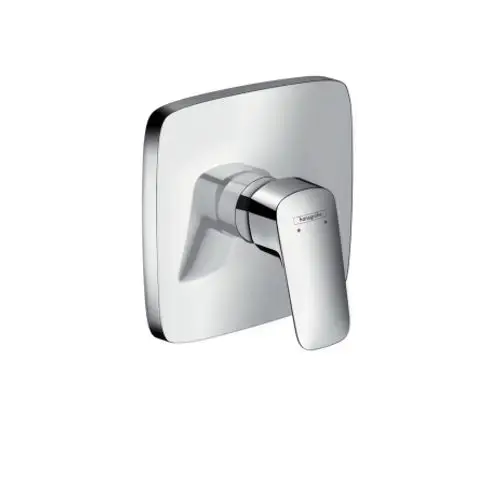 Unterputz-Brausemischer von Hansgrohe mit einem neutralen, quadratischen Plattendesign und einem Hebel zur Temperatur- und Mengenregulierung in Chromfinish.